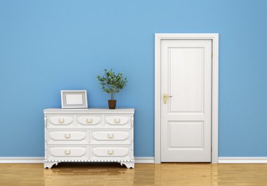 Kapı ile modern koridor. 3D render.