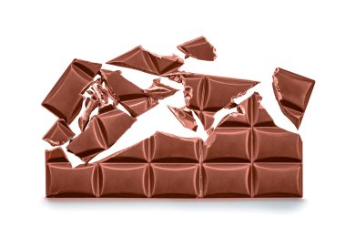  Çikolata parçaları üzerinde beyaz izole, temizlenmiş ve ph düzeltisiz