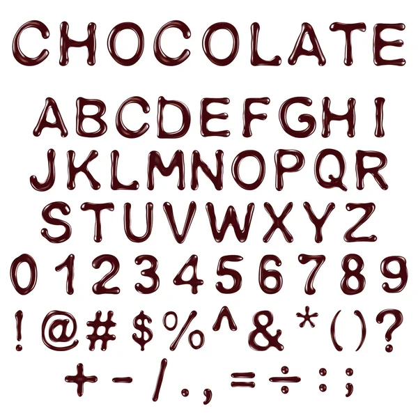 Vector alfabeto letras, números y símbolos hechos de chocolate s —  Fotos de Stock