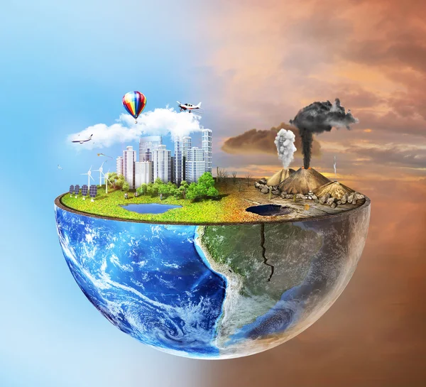 Eco concept. Half sphere of earth with light side and darker sid — Stock Photo, Image