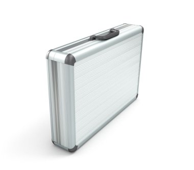 bir beyaz b izole kapalı bir metalik dava 3D çizimi