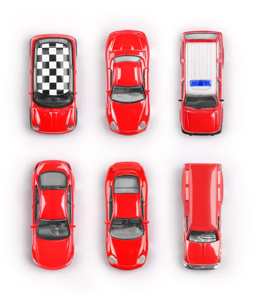 Rote Spielzeugautos auf weißem Hintergrund — Stockfoto