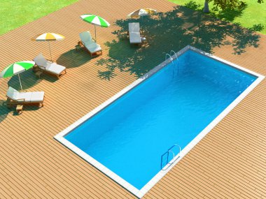 arka bahçesinde Havuz ve lounge sandalye için Real ile 3D çizimi