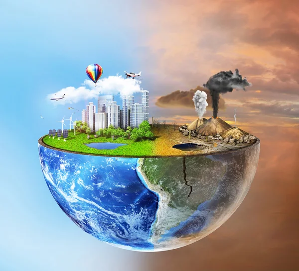 Eco concept. Half sphere of earth with light side and darker sid — Stock Photo, Image