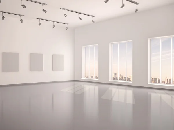3D-Illustration des großzügigen Innenraums leere Galerie — Stockfoto