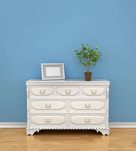 Interior with dresser near empty blue wall. 3d render. — Stock Photo, Image