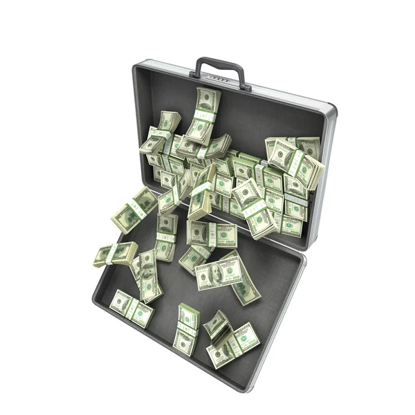 Ilustração 3d de uma caixa de metal aberto com pull-down dinheiro isola — Fotografia de Stock