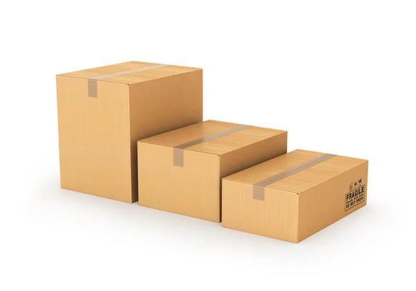 Cajas de diferentes tamaños sobre un fondo blanco. ilustración 3d — Foto de Stock