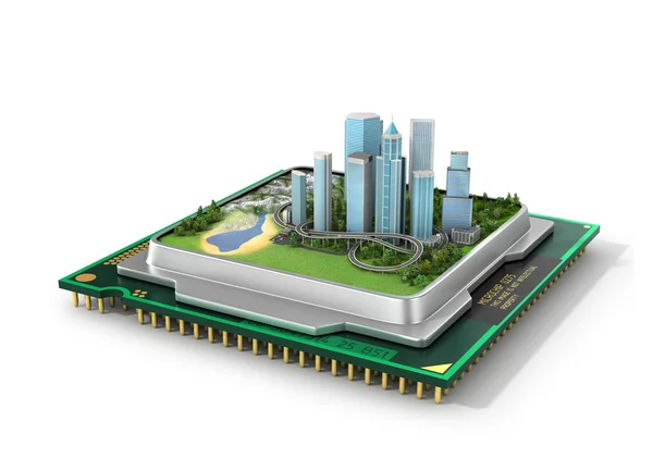 Concepto de tecnología ecológica. Eco-ciudad, Smart City. Ciudad verde en p —  Fotos de Stock