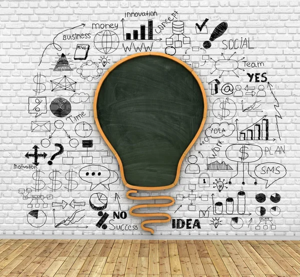 School blackboard in shape of idea lightbulb on the breaks wall, — Stock Photo, Image