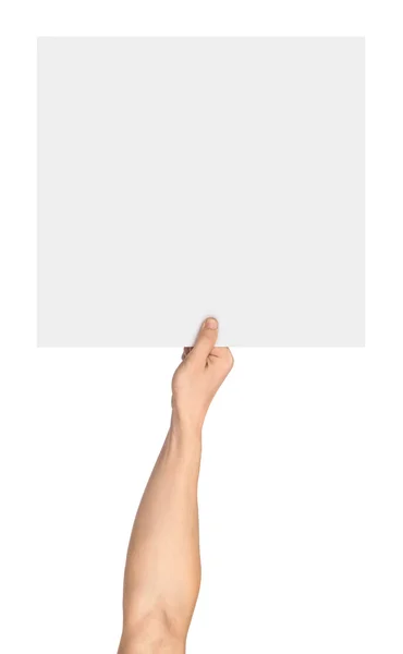 La main tient une feuille carrée vierge isolée sur du blanc b — Photo