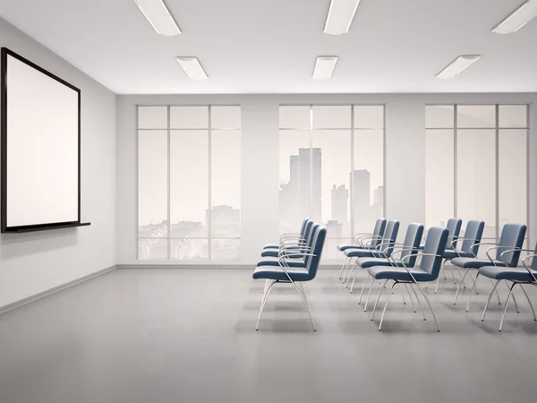 3d illustration of empty conference room with a whiteboard for s