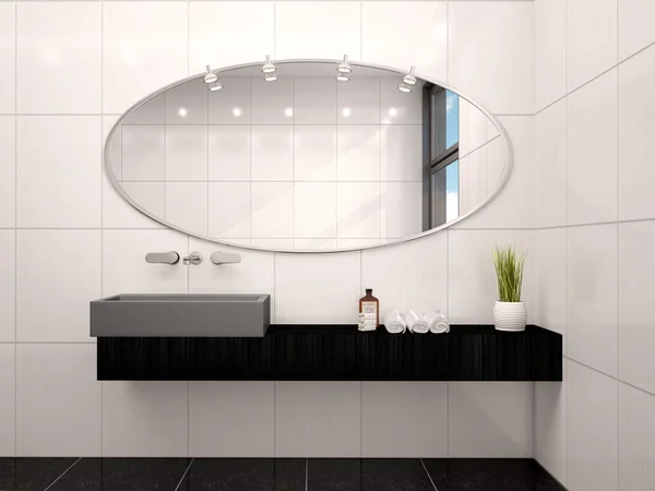 现代浴室内部的极简风格的 3d 插图 — 图库照片