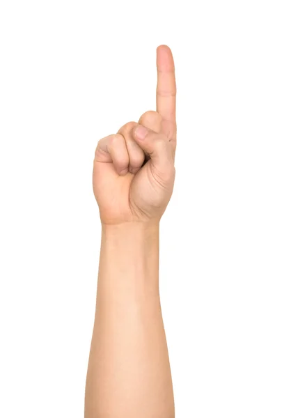 Apontando gesto de mão sobre um fundo branco isolado — Fotografia de Stock