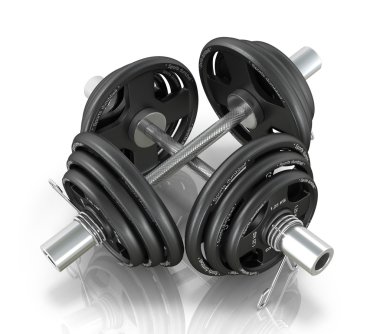 Siyah dumbbells izole beyaz arka plan. 3D çizim.