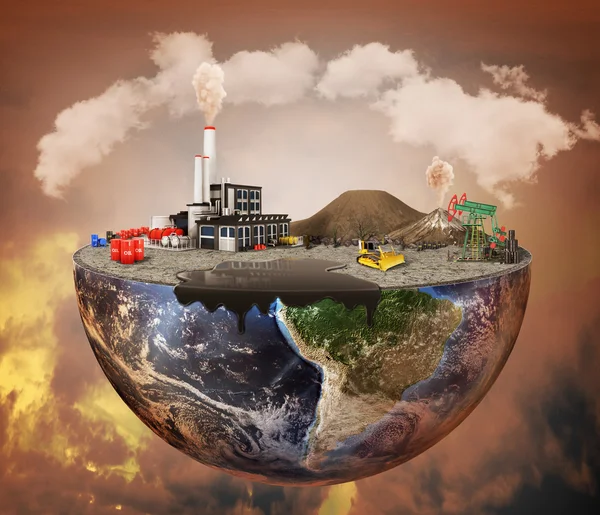Conceito de poluição. Planta, maquinaria, petróleo, emissões, sujo — Fotografia de Stock