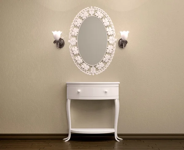 3d illustration of beautiful white dressing table with a carved — Stock Photo, Image