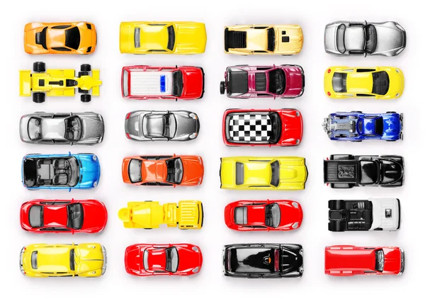 Visão aérea em brinquedos de carro coloridos — Fotografia de Stock
