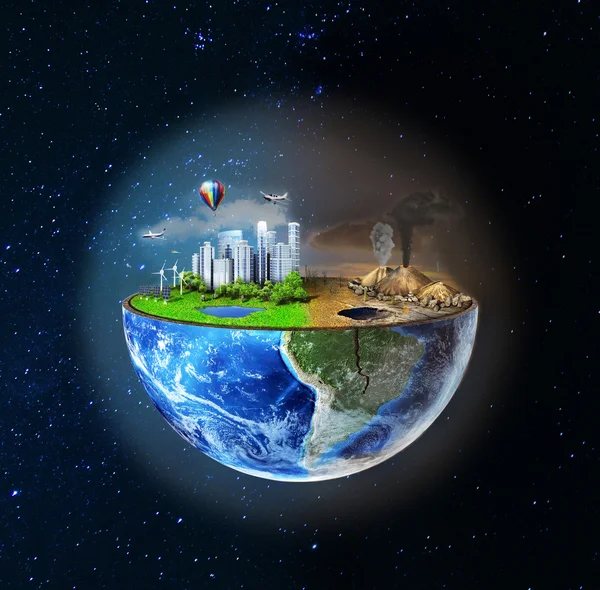 Eco concept. Half sphere of earth with light side and darker sid — Stock Photo, Image