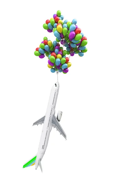 VT light air travel concept airplane flies on balloons on white — Stock Photo, Image