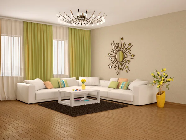 3d illustration of Interior of modern living room warm colors — Stock Photo, Image