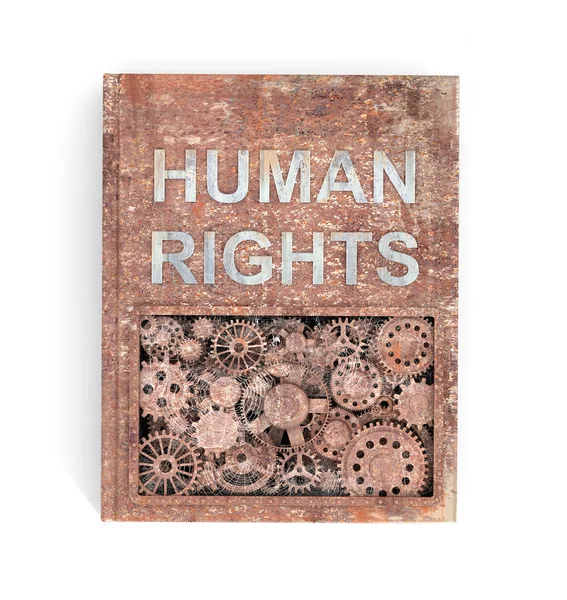 The concept rusty metal books on human rights.3d illustration. — Stock Photo, Image