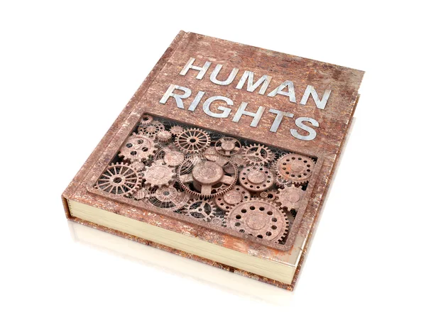 The concept rusty metal books on human rights.3d illustration. — Stock Photo, Image