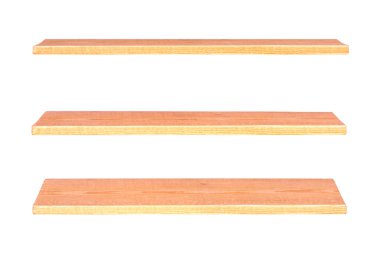 İzole edilmiş beyaz arkaplanda ahşap raf koleksiyonu