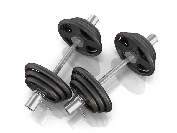 Black dumbbells isolated white background. 3d illustration. — Stock Photo, Image