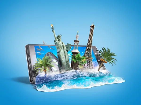 Concept van reizen, bezienswaardigheden kijk uit voor de zee-Golf de telefoon — Stockfoto