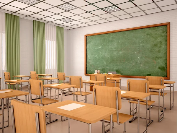 Ilustração 3d de sala de aula vazia brilhante para aulas e traini — Fotografia de Stock