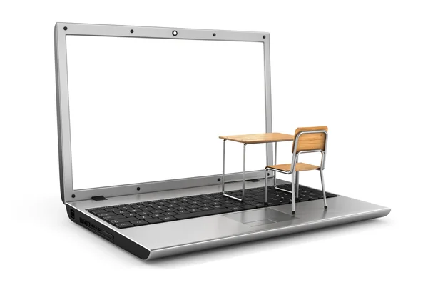 Mesa da escola e cadeira no teclado. Conceito de traning online. 3. — Fotografia de Stock