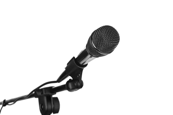 Microfone em stand cutout, isolado em fundo branco — Fotografia de Stock