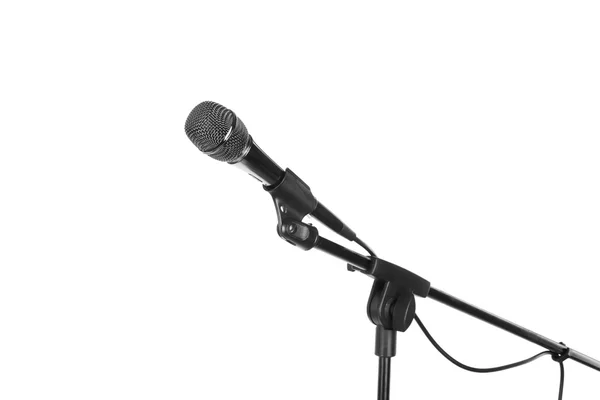 Mikrofon na stoisku wyłącznik, na białym tle — Zdjęcie stockowe