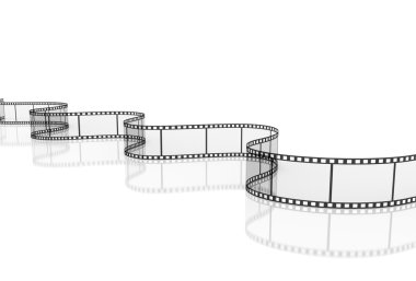 Beyaz arka planda, 3d çizim 3D şeffaf film şeridi