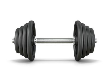 Siyah metal dumbbell beyaz background.3d illüstrasyon izole