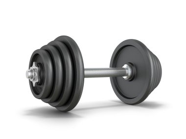 Siyah metal dumbbell beyaz background.3d illüstrasyon izole