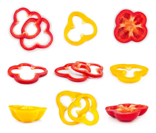 Collection of red and green slices of bell pepper isolated on wh — Stock Photo, Image