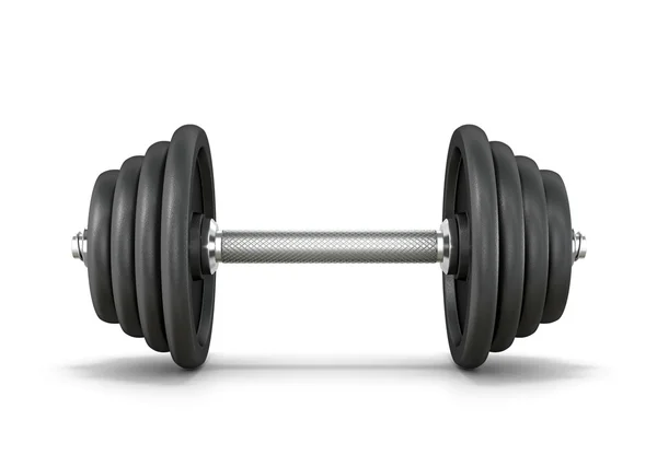 Black metal dumbbell isolado fundo branco.3d ilustração — Fotografia de Stock