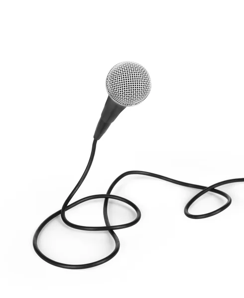 Microphone et câble isolés sur fond blanc — Photo