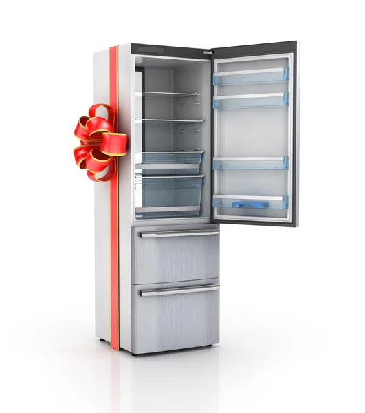 Köksmaskiner. Kylskåp i gåva band. 3D illustration — Stockfoto