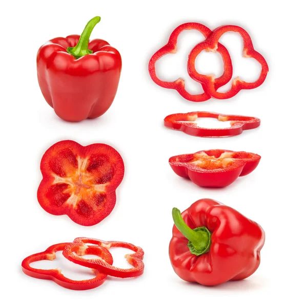 Collection of sweet red bell pepper set in four isolated over a — Stock Photo, Image