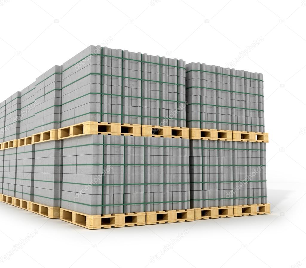 Aerated concrete blocks stacked on wooden pallets. Building mate — Stock  Photo © urfingus #111365106