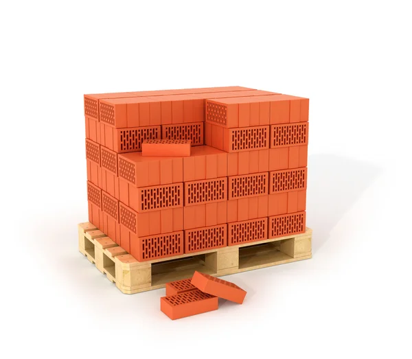 Een set van bakstenen gemaakt op de houten pallets. 3D illustratie — Stockfoto