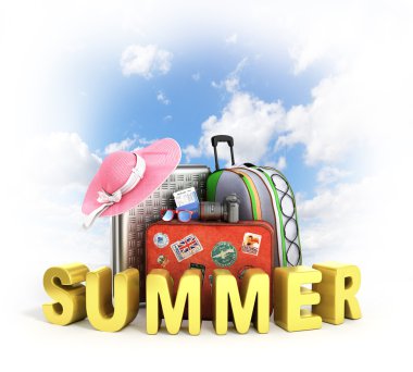 gökyüzü arka plan üzerinde seyahat çanta 3d render 