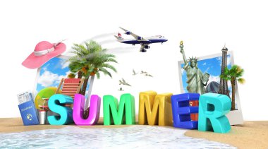 seyahat çanta ve konumlar 3d render bir beyaz