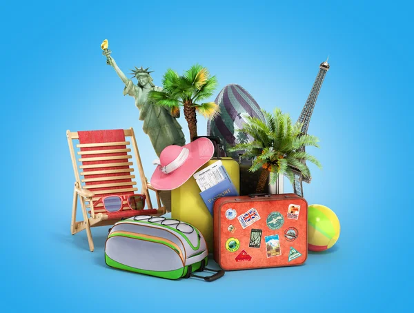 Concept of travel attractions Travel bags and items for travel a — Stock Photo, Image