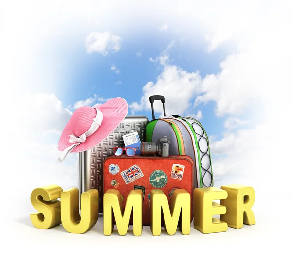 gökyüzü arka plan üzerinde seyahat çanta 3d render 