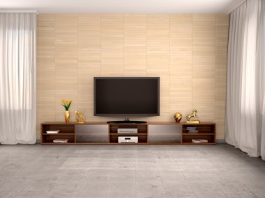 3D çizimi Modern oturma odası ile düz ekran Tv ve bir 