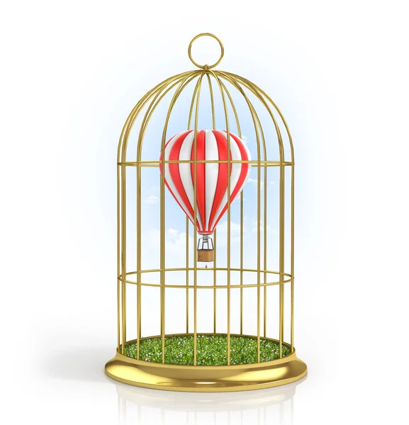 Air balloon in a golden cage.3d illustration — Stock Photo, Image